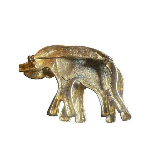 Double Lucky Elephant Vintage Brooch Gray Black Gold Tone Elegant Unique - Picture 4 of 6